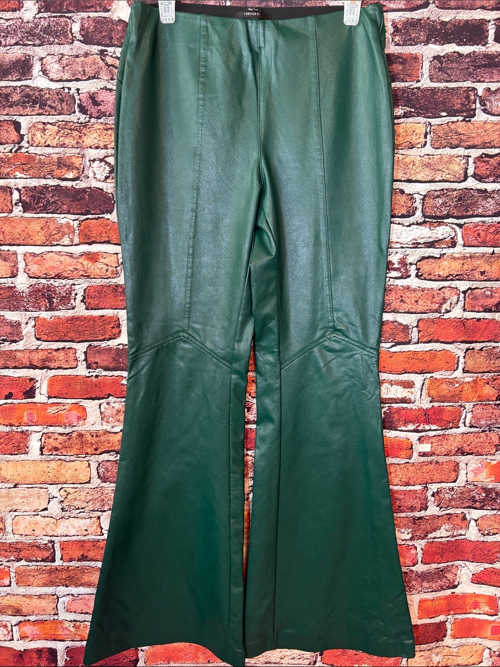 Forever 21 Dark Green Faux Leather Flare Bell Bottom Stretch Pants Medium